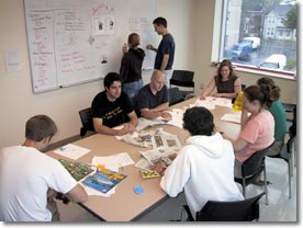 Engineering students collaborating in a Group Room
