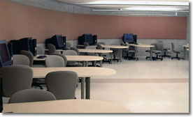 An array of desks and chairs in the Design Studio